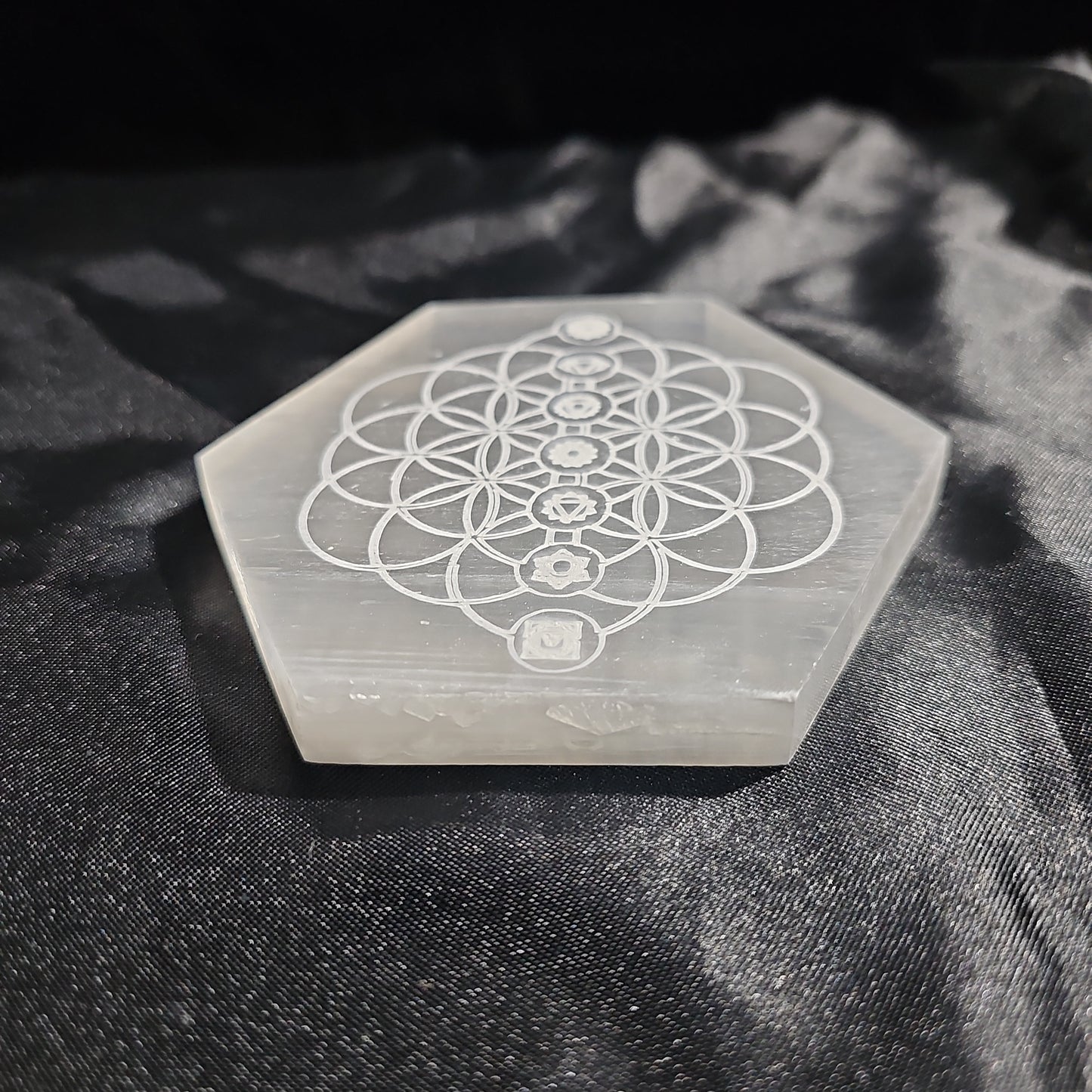 Seed of Life - Hexagon - 4" Selenite Charging Plate