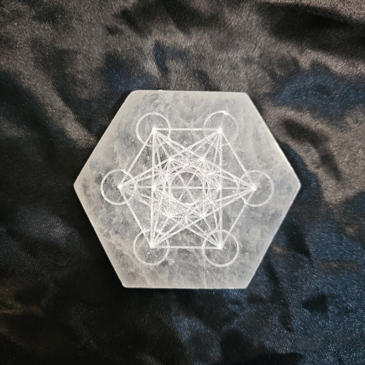 Metatron's Cube - Hexagon - 3" Selenite Charging Plate