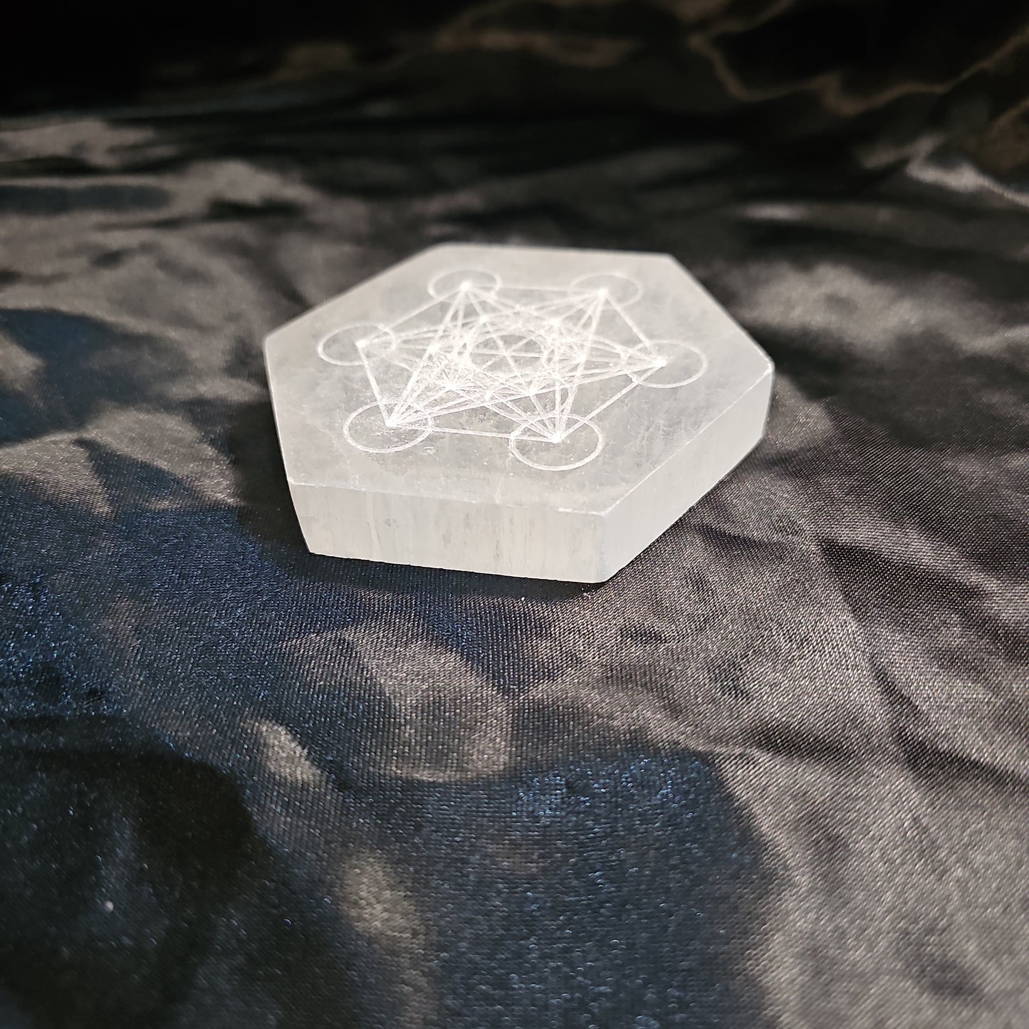 Metatron's Cube - Hexagon - 3" Selenite Charging Plate