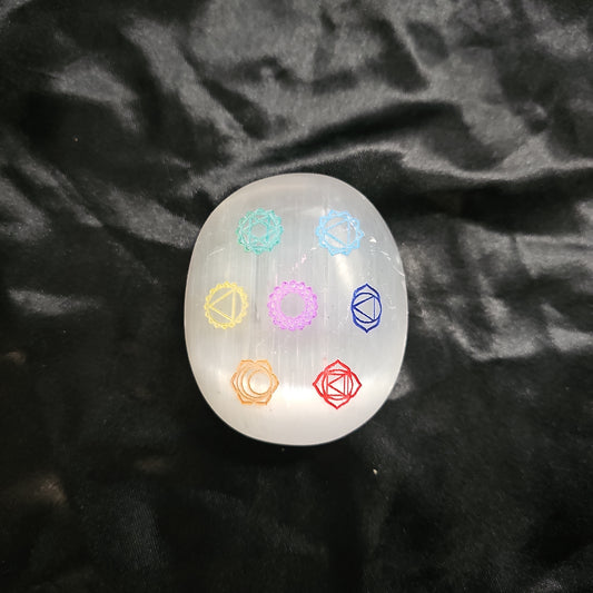Chakra Symbols - Colored - Etched - Palm Stone