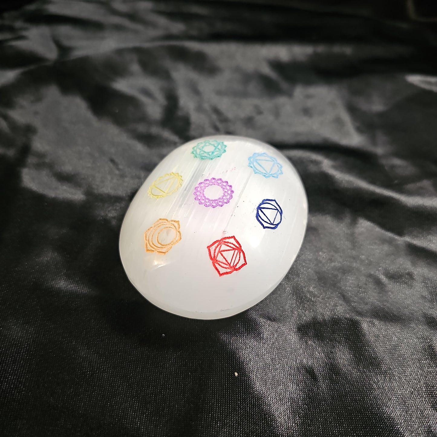 Chakra Symbols - Colored - Etched - Palm Stone