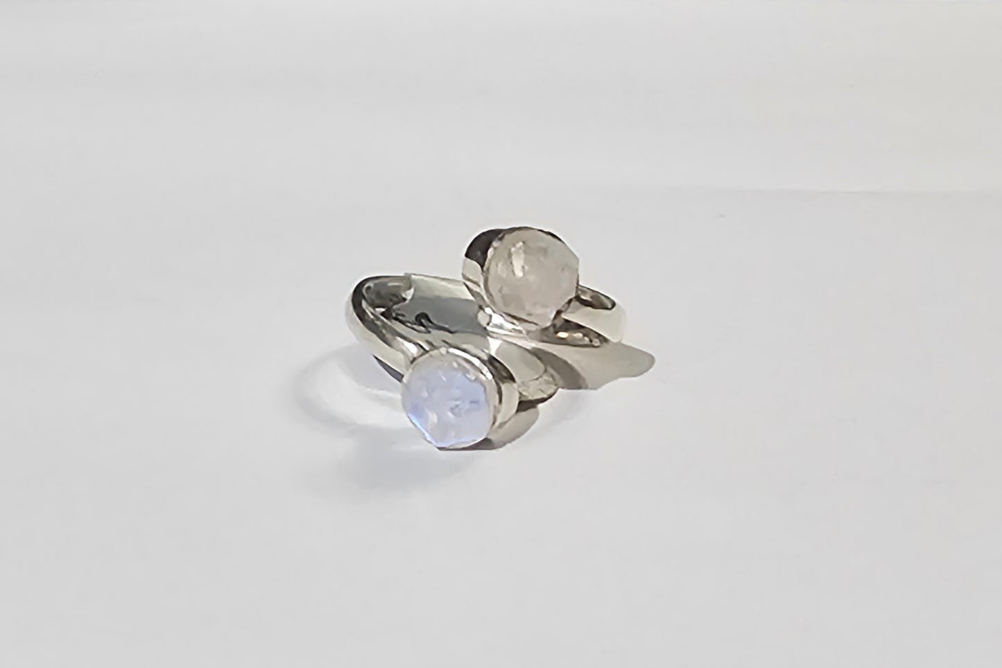 Sterling Silver Adjustable Ring - Rainbow Moonstone - Flat