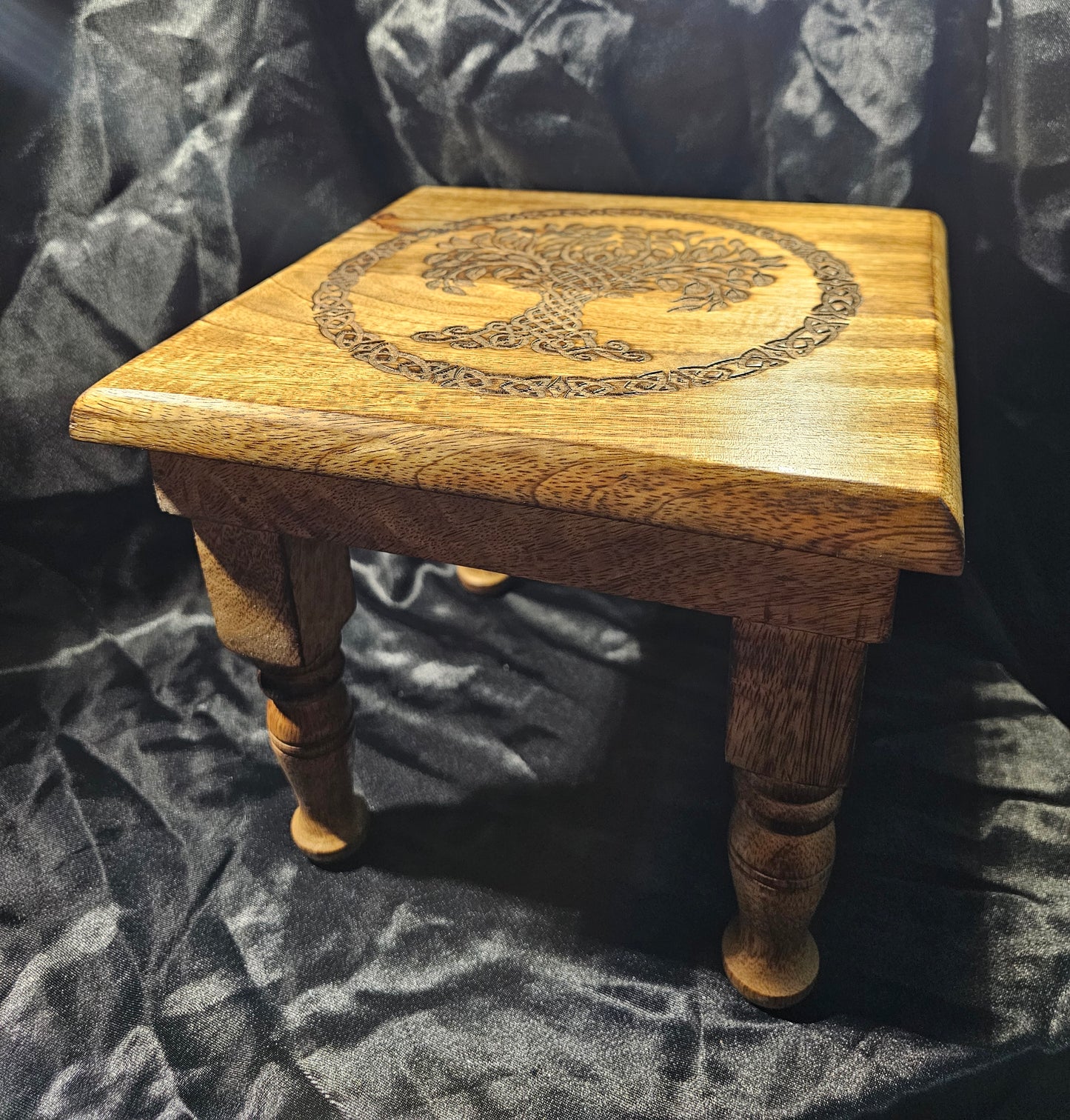 ALTAR TABLE – MANGO WOOD TREE OF LIFE ENGRAVED 8″