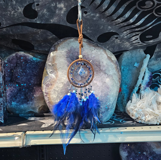 Dreamcatcher - Lapis Lazuli with Dark Blue Feathers - 3.25″dia. X 9.85″L