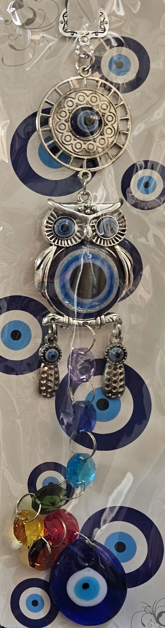 Hanging Evil Eye Owl with Colorful Chakra Beads