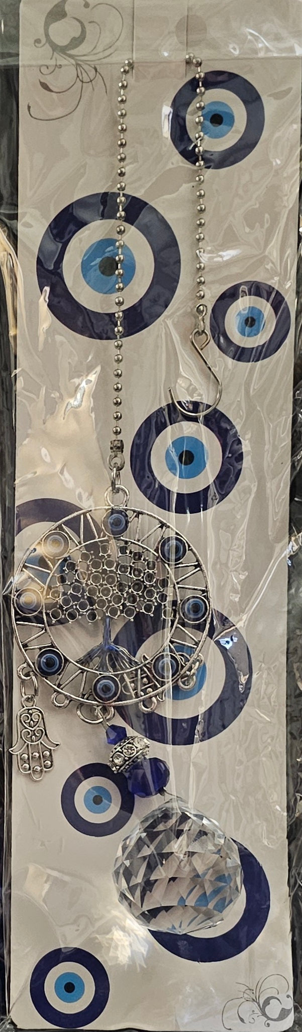 Hanging Evil Eye Tree of Life with Hamsa Hands and an Egyptian Crystal