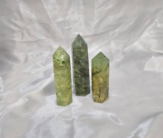 Epidote in Prehnite Tower/Obelisk 2" - 3"