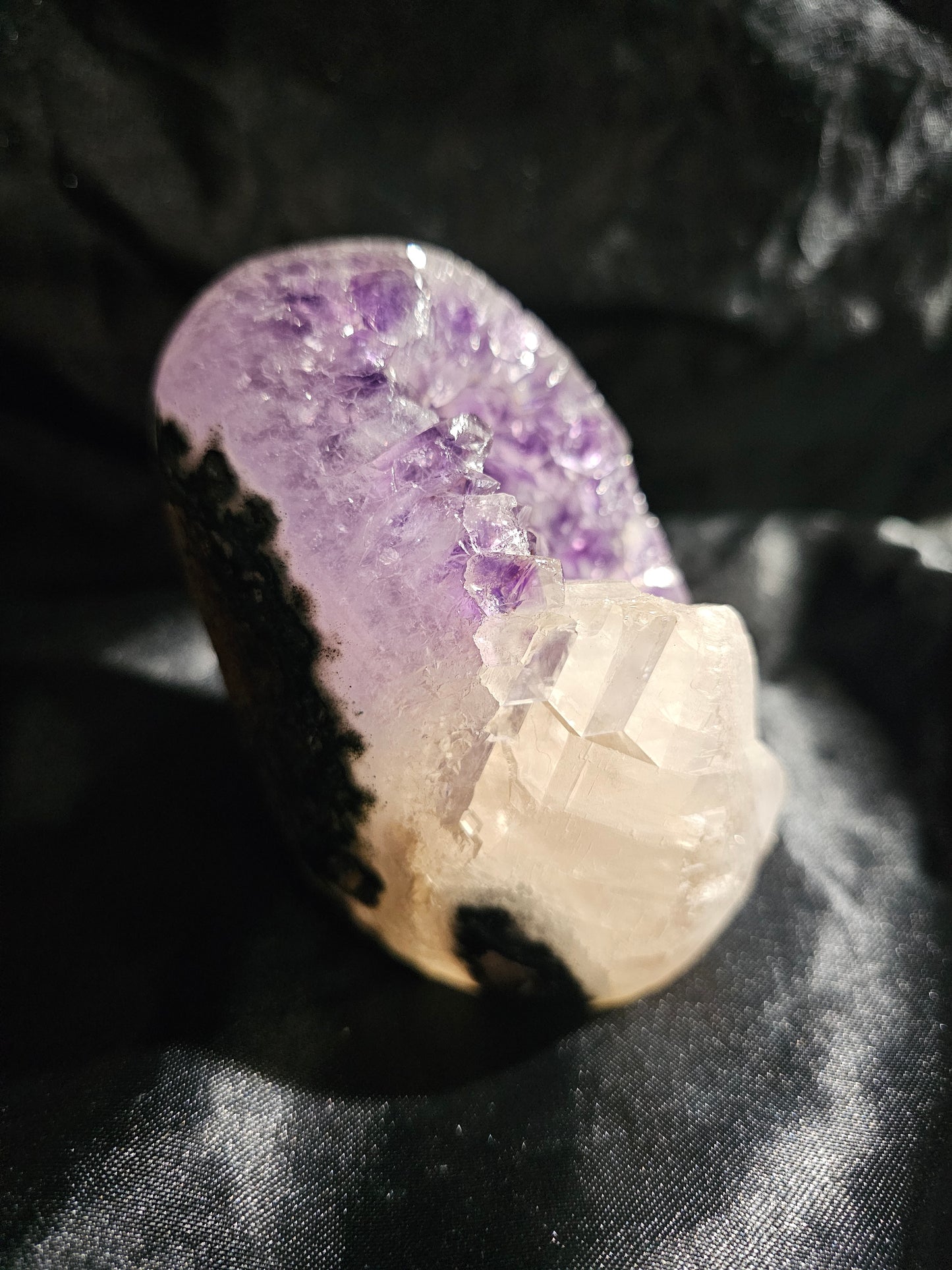 Amethyst Geode with Calcite Crystal Tooth