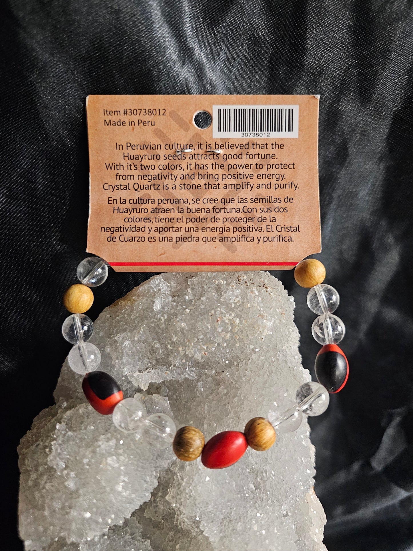 🧿 Huayruro & Crystal Quartz Bracelet — Good Luck • Protection • Abundance