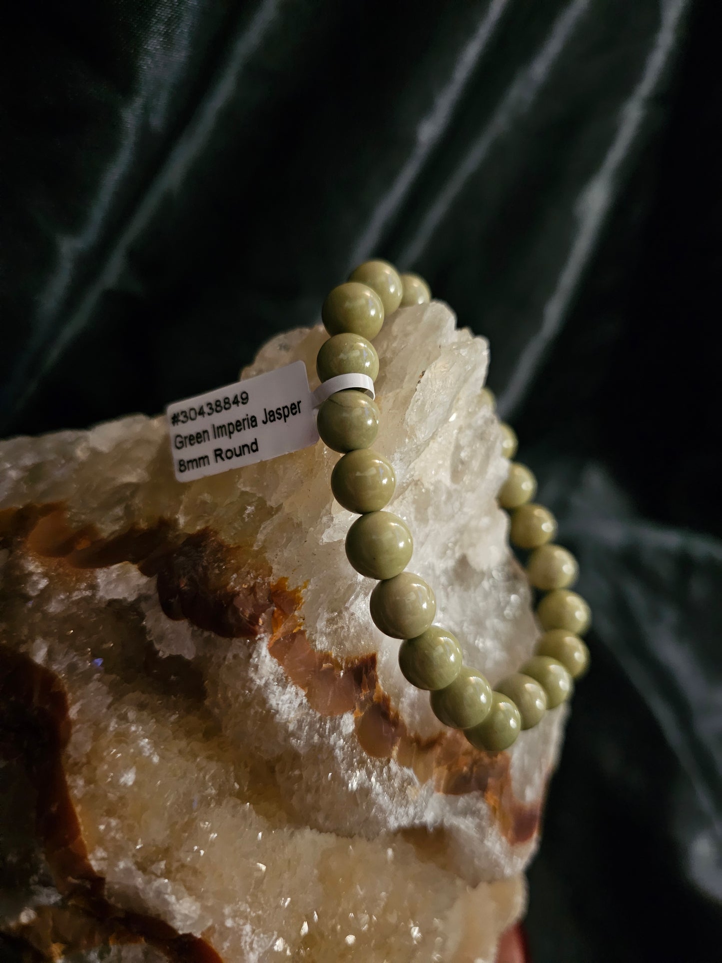 Green Imperial Jasper Bracelet – 8mm Natural Stone Beads – 8" Stretch Fit