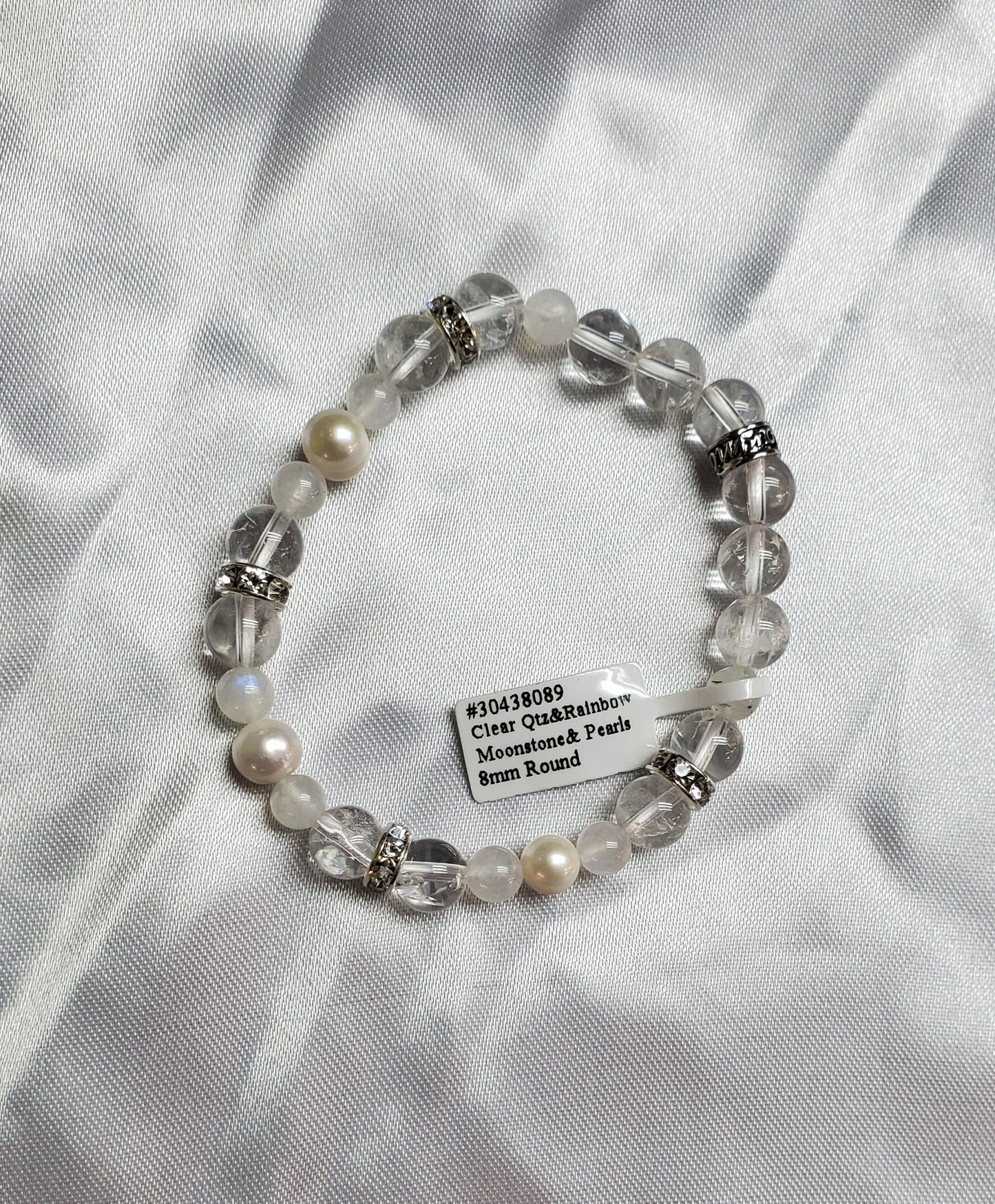 Clear Quartz, Moonstone, Pearl Bracelet