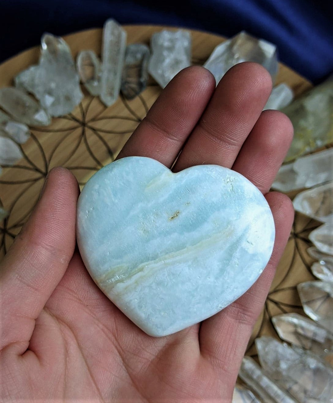Blue Caribbean Calcite Crystal Heart