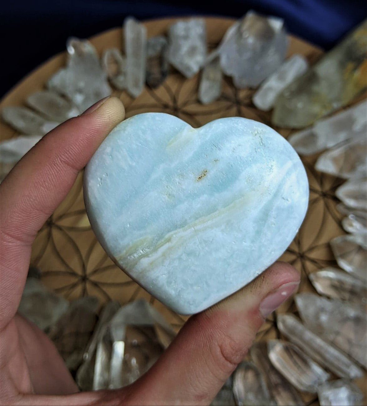 Blue Caribbean Calcite Crystal Heart