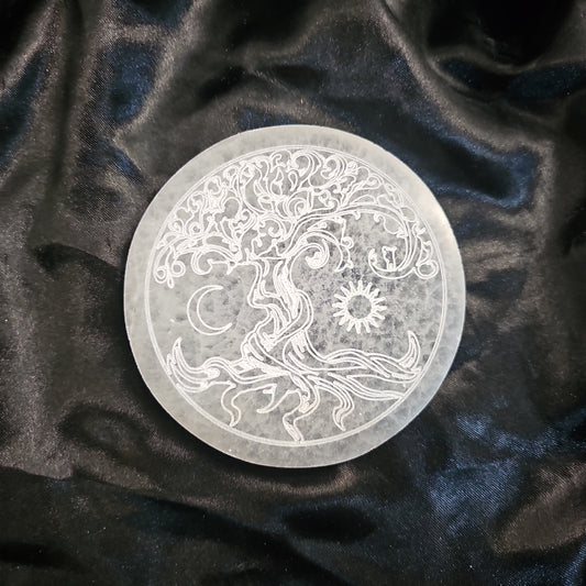 Tree of Life #1 - Round - 4" Selenite Charging Plate