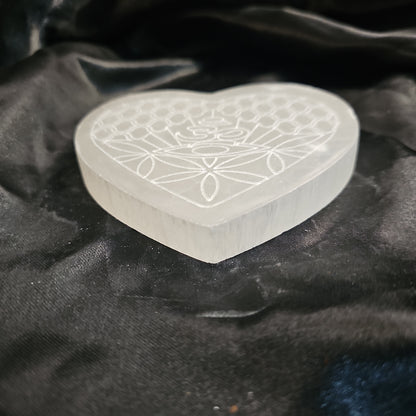 OM Symbol Heart - 4" Selenite Charging Plate