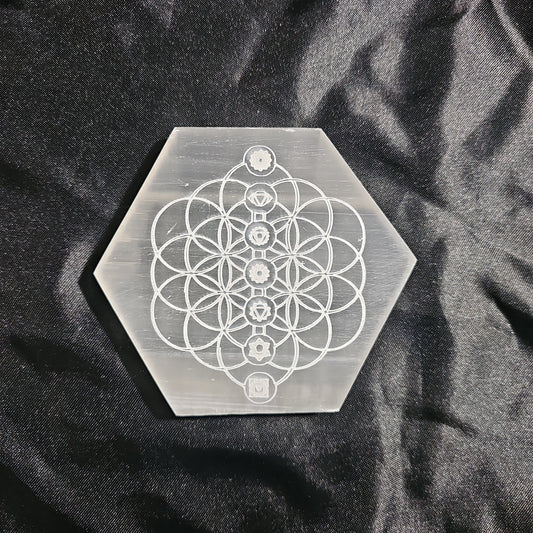 Seed of Life - Hexagon - 4" Selenite Charging Plate