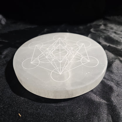 Metatron's Cube - Round - 5 1/2" Selenite Charging Plate