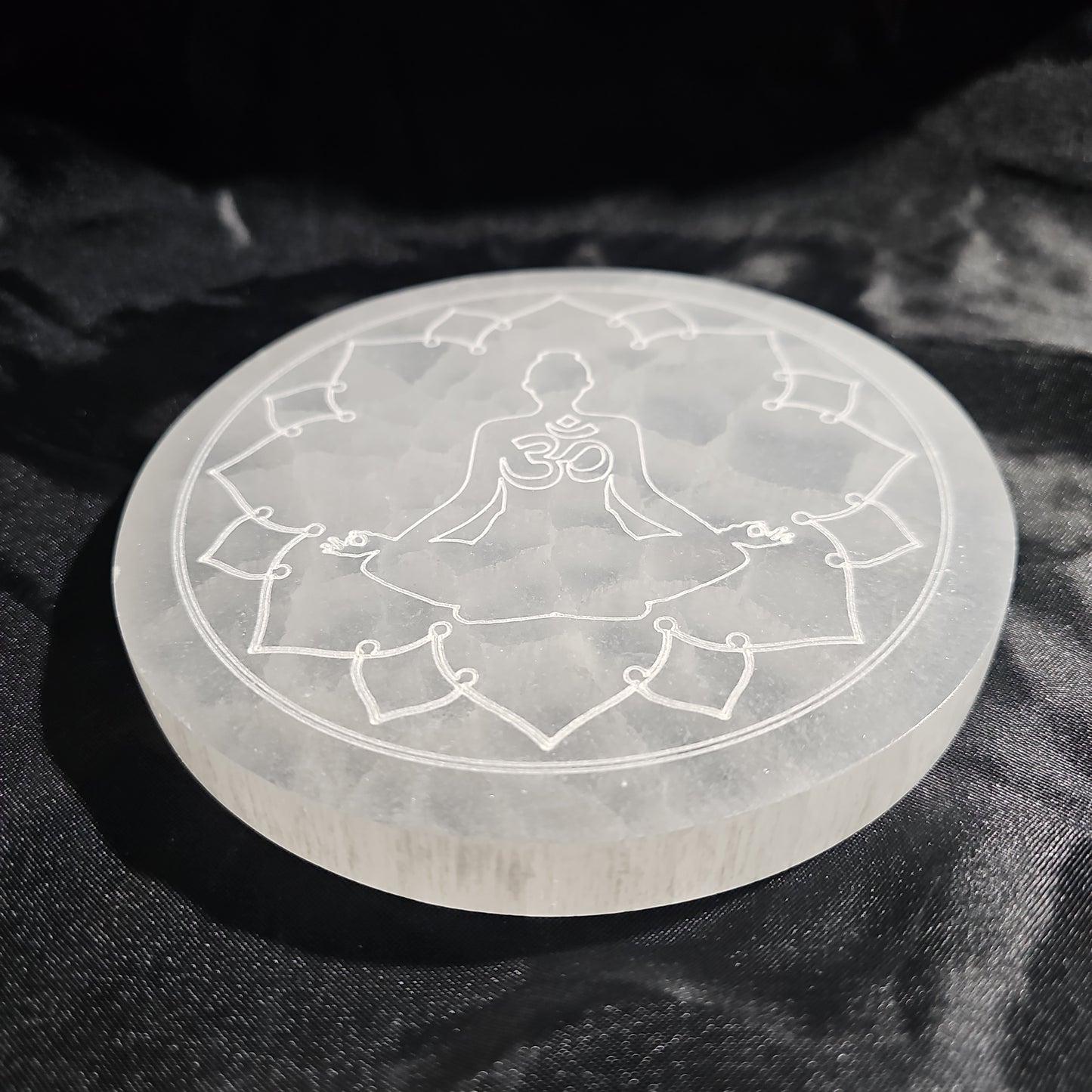 Buddha w/OM Symbol - 5 1/2" Selenite Charging Plate