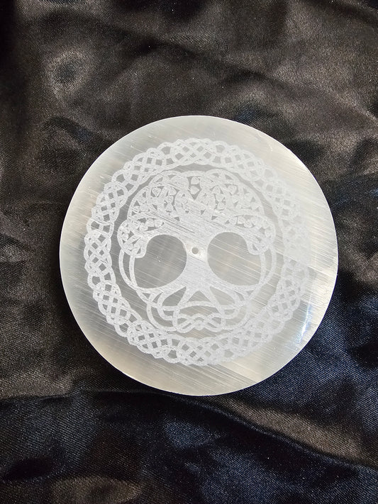 Tree of Life #2- Round - 4" Selenite Charging Plate