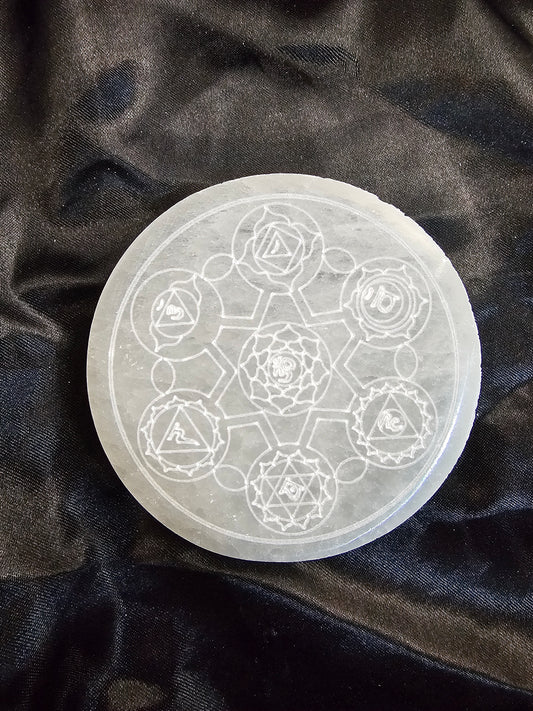 Chakra Symbol - Round - 4" Selenite Charging Plate