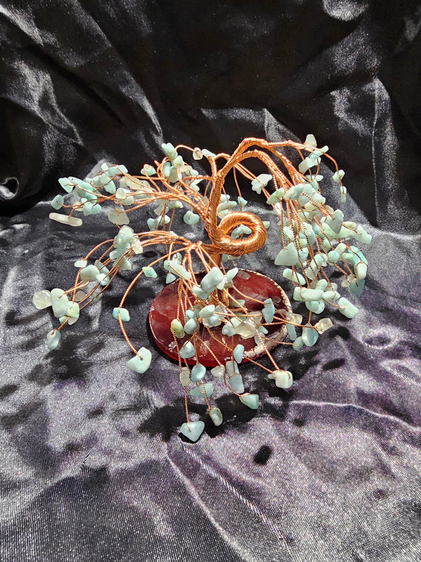 Amazonite Crystal Willow Tree w/Copper Tree Trunk and Branches. Along with Green Aventurine at Roots