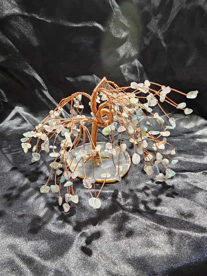 Morganite Crystal Willow Tree w/Copper Tree Trunk and Branches. Along with Green Aventurine at Roots