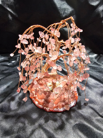 Strawberry Quartz Crystal Willow Tree w/Copper Tree Trunk and Branches. Along with Green Aventurine at Roots