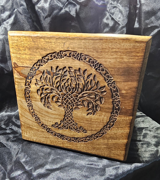 ALTAR TABLE – MANGO WOOD TREE OF LIFE ENGRAVED 8″