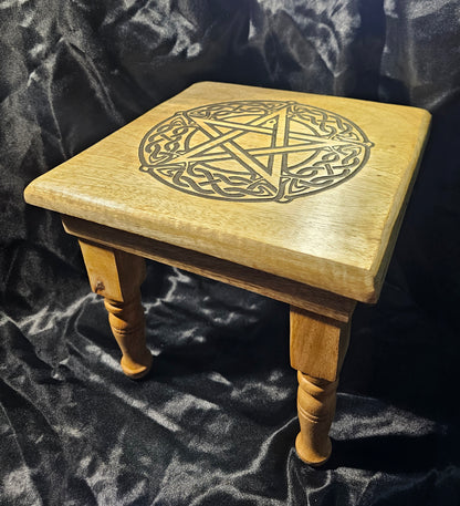 ALTAR TABLE – MANGO WOOD PENTACLE ENGRAVED 8″