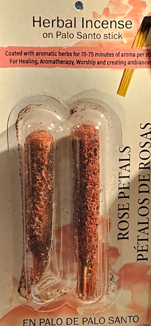 Incense - Rose Petals Resin on Palo Santo Stick (2pk)