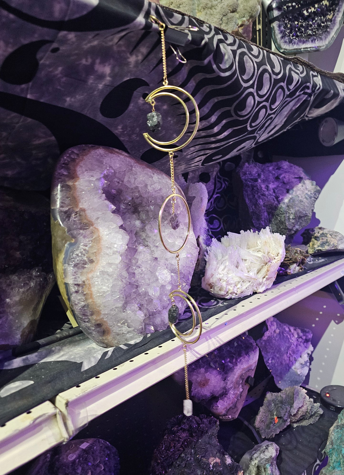 Triple Moon with Stones - Gold Metal Wire -  22″h X 3″w