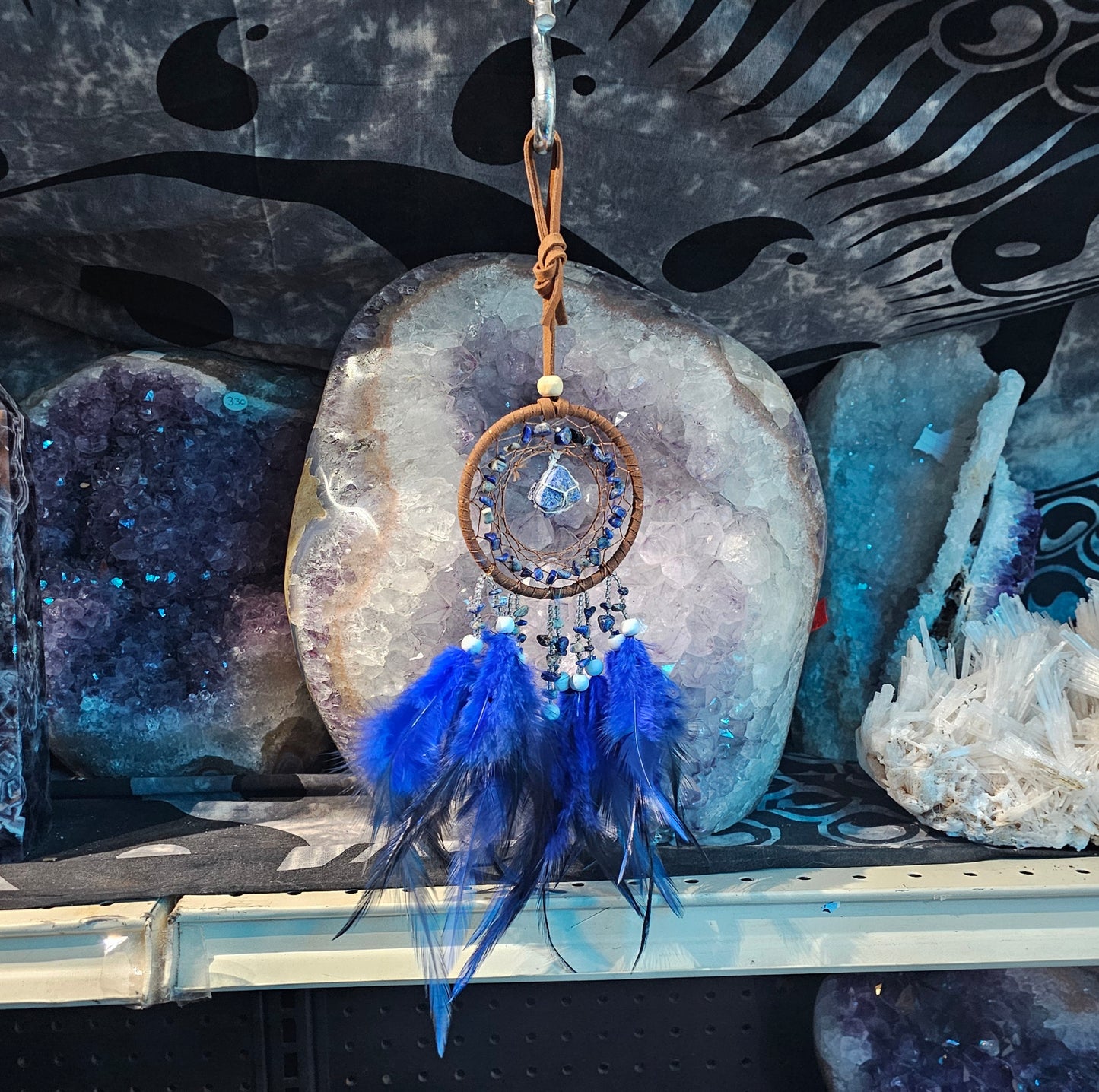 Dreamcatcher - Lapis Lazuli with Dark Blue Feathers - 3.25″dia. X 9.85″L