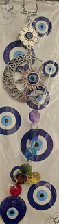 Hanging Evil Eye Crescent Moon with Sun and Colorful Chakra Beads