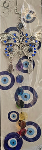 Hanging Evil Eye Butterfly with Hamsa Hands and Colorful Chakra Beads