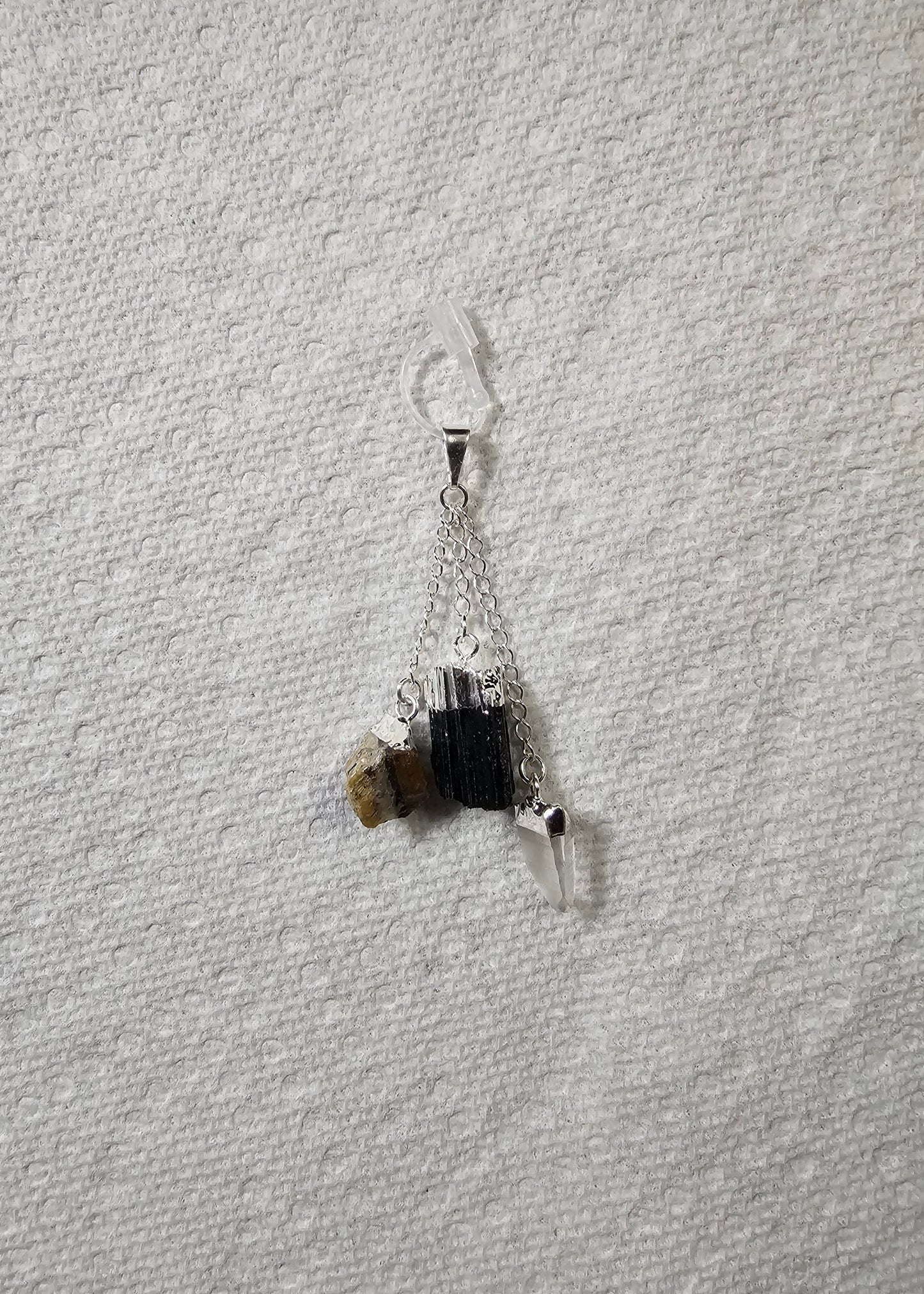 Protection Pendant w/ Black Tourmaline - Tiger Eye - Quartz Crystal
