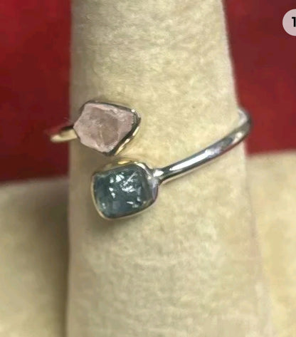 Sterling Silver Adjustable Ring - Aquamarine / Morganite - Nugget