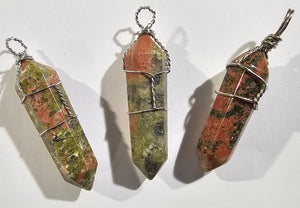 Unakite - Wire Wrapped Double Terminated Pendant
