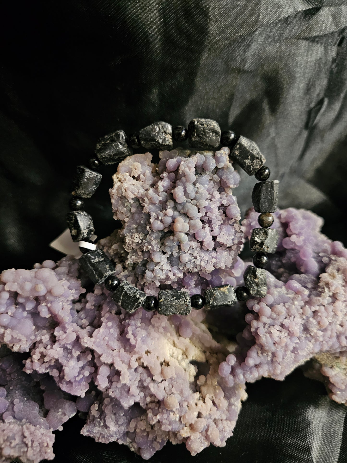 🖤 Black Tourmaline Raw Nugget Bracelet w/ 2mm Spacers – 12mm Nuggets