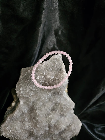 Rose Quartz Bracelet — 4mm Round, 6.5”