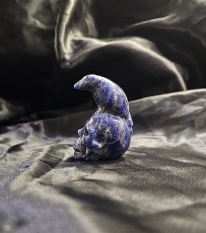 Hand‑Carved Sodalite Skull with Bird Totem | Metaphysical Crystal Carving