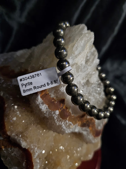 Pyrite Bracelet – 8mm Natural Stone Beads – 8–8.5" Stretch Fit