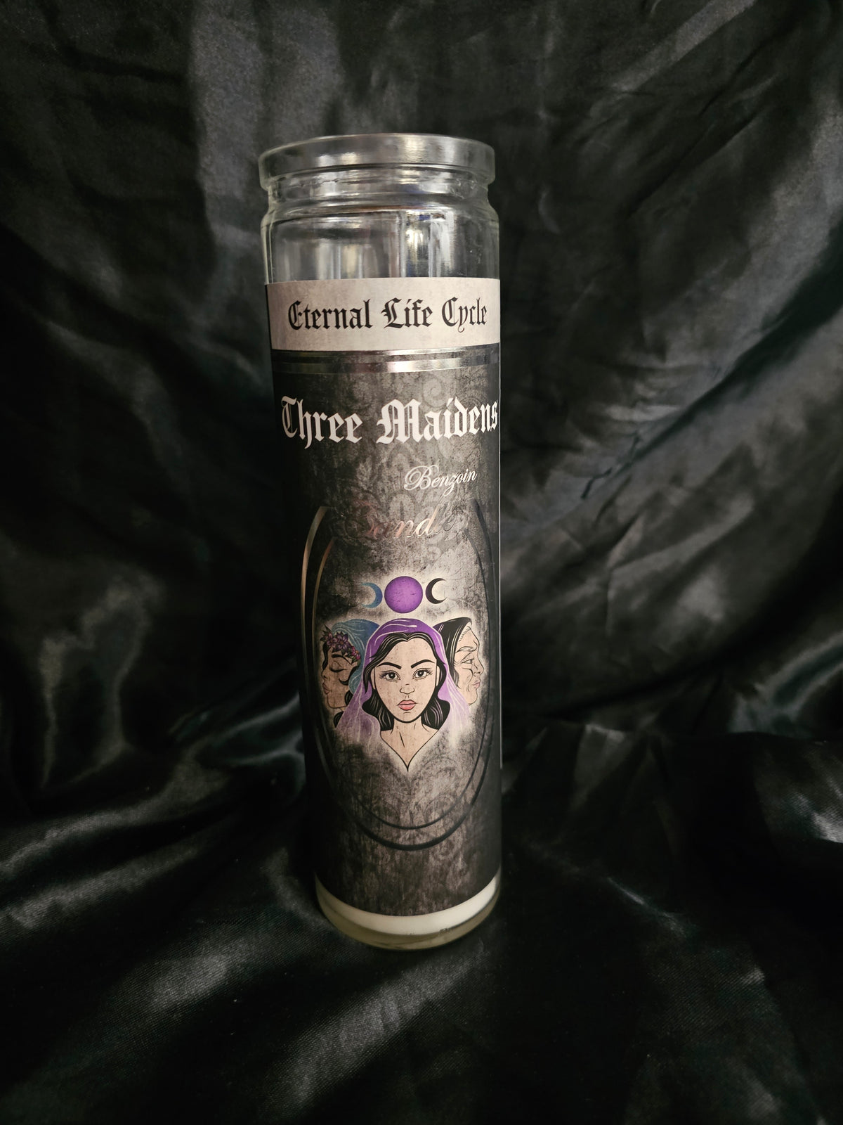 🌙 Eternal Life Cycle – Three Maidens Candle (Bergamot Scent)⭐ CANDLE – GLASS JAR
