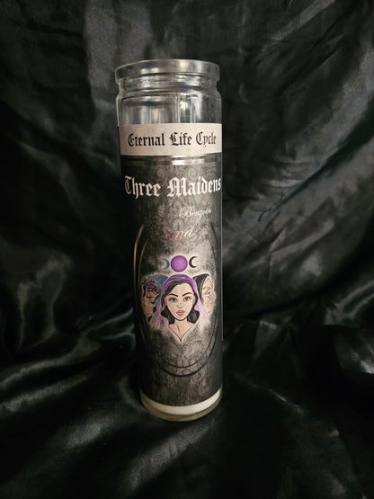 🌙 Eternal Life Cycle – Three Maidens Candle (Bergamot Scent)⭐ CANDLE – GLASS JAR