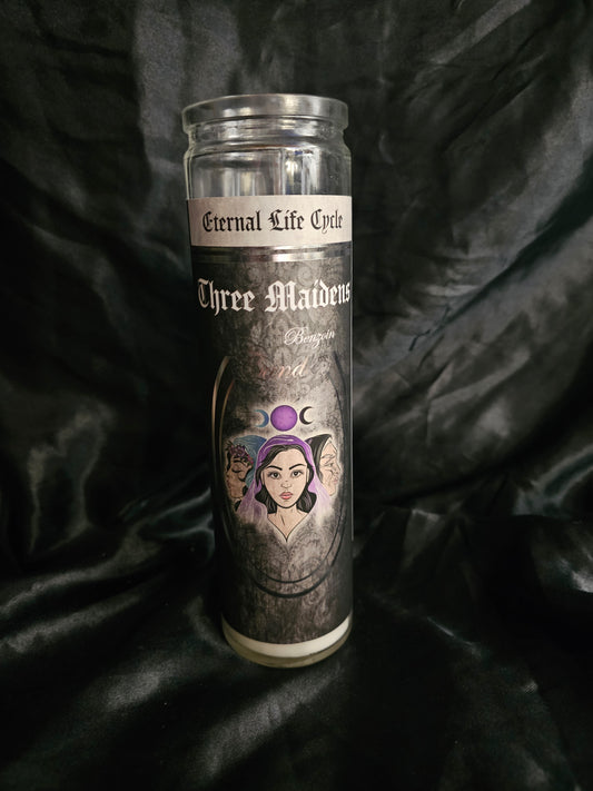 🌙 Eternal Life Cycle – Three Maidens Candle (Bergamot Scent)⭐ CANDLE – GLASS JAR