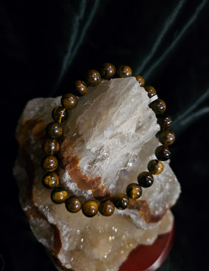 Yellow Tiger Eye Bracelet – 8–8.5mm Natural Stone Beads – 8–8.5" Stretch Fit