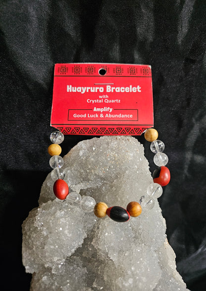 🧿 Huayruro & Crystal Quartz Bracelet — Good Luck • Protection • Abundance