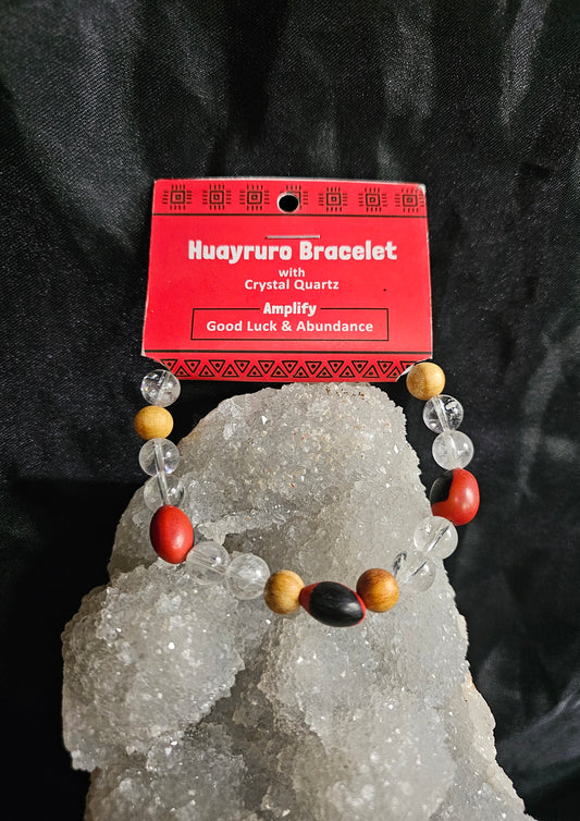 🧿 Huayruro & Crystal Quartz Bracelet — Good Luck • Protection • Abundance
