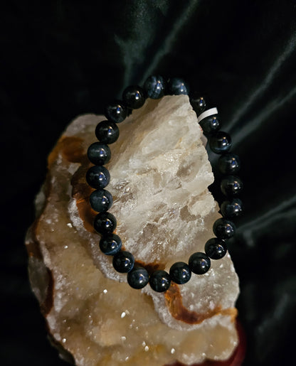 Blue Tiger Eye Bracelet – 8mm Natural Stone Beads – 8" Stretch Fit