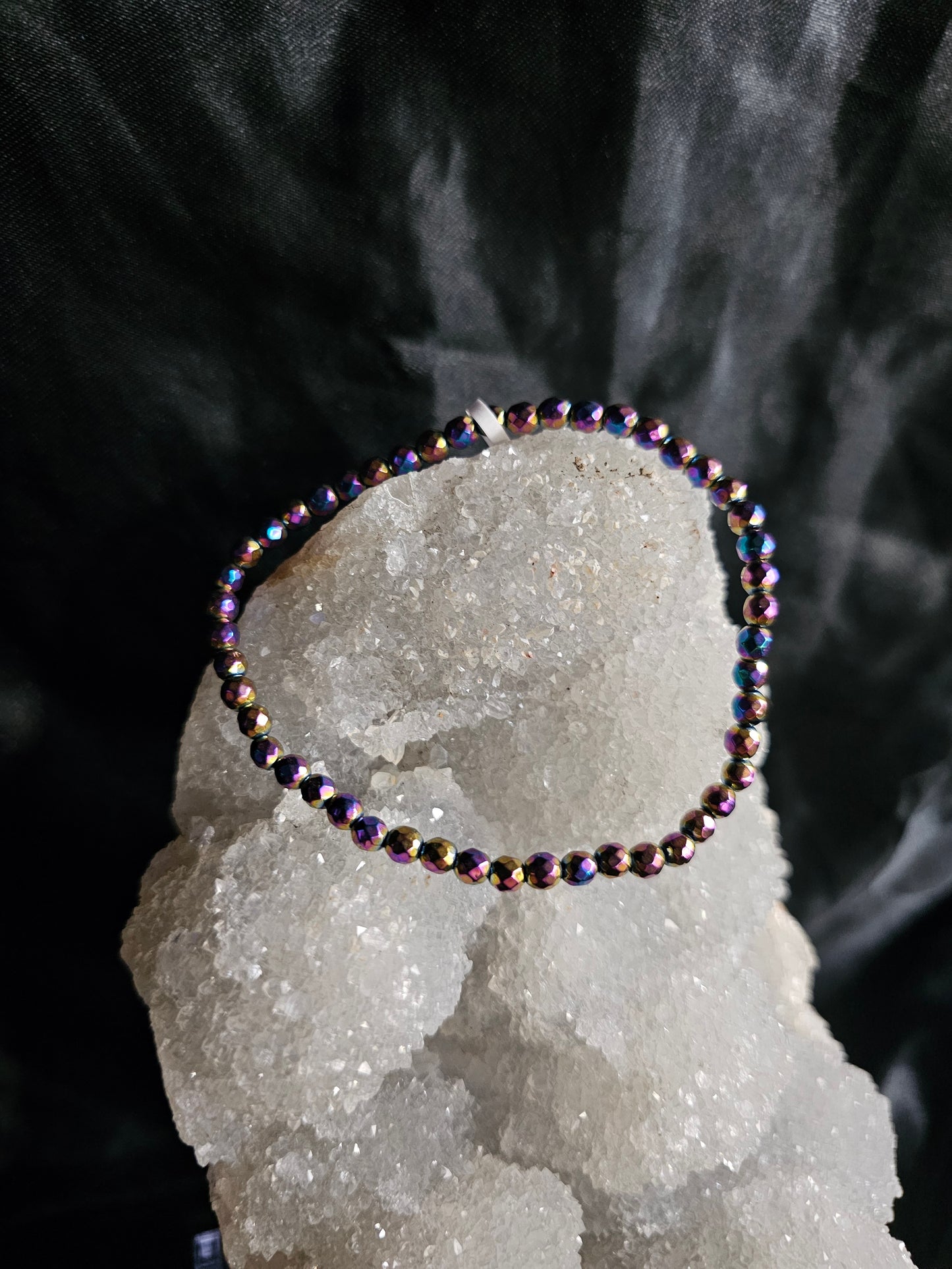 🌈 Rainbow Hematite Bracelet – 4mm Faceted – 7-7½" Length