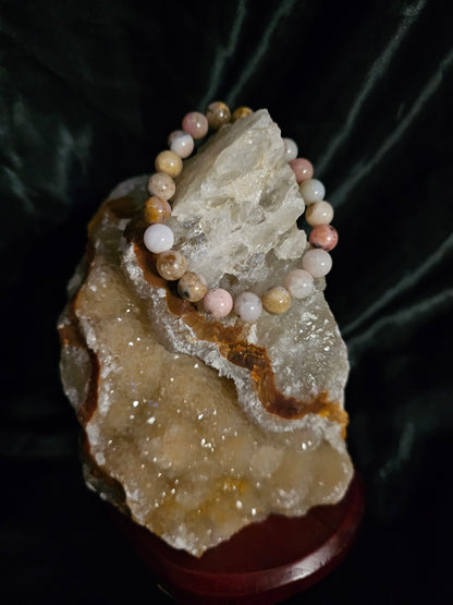 Pink Opal Bracelet – 8mm Natural Stone Beads – 8" Stretch Fit